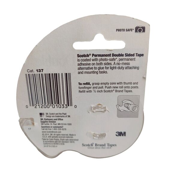 Scotch Double-Sided Tape w/ Dispenser 1/2 in x 450 in Photo Safe 2 Pack New - Picture 2 of 4
